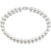 PAVOI 925 Sterling Silver Round White Simulated Shell Pearl Necklace Strand | Pearl Choker Necklace | Jewelry for Women
