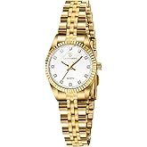 Timever Gold Womens Watch Set, 18K Gold Plated Bangle Bracelets Ring for Women, Dainty Ladies Wrist Waterproof Analog Watch with Luminous, Valentine Anniversary Birthday Gifts for Women