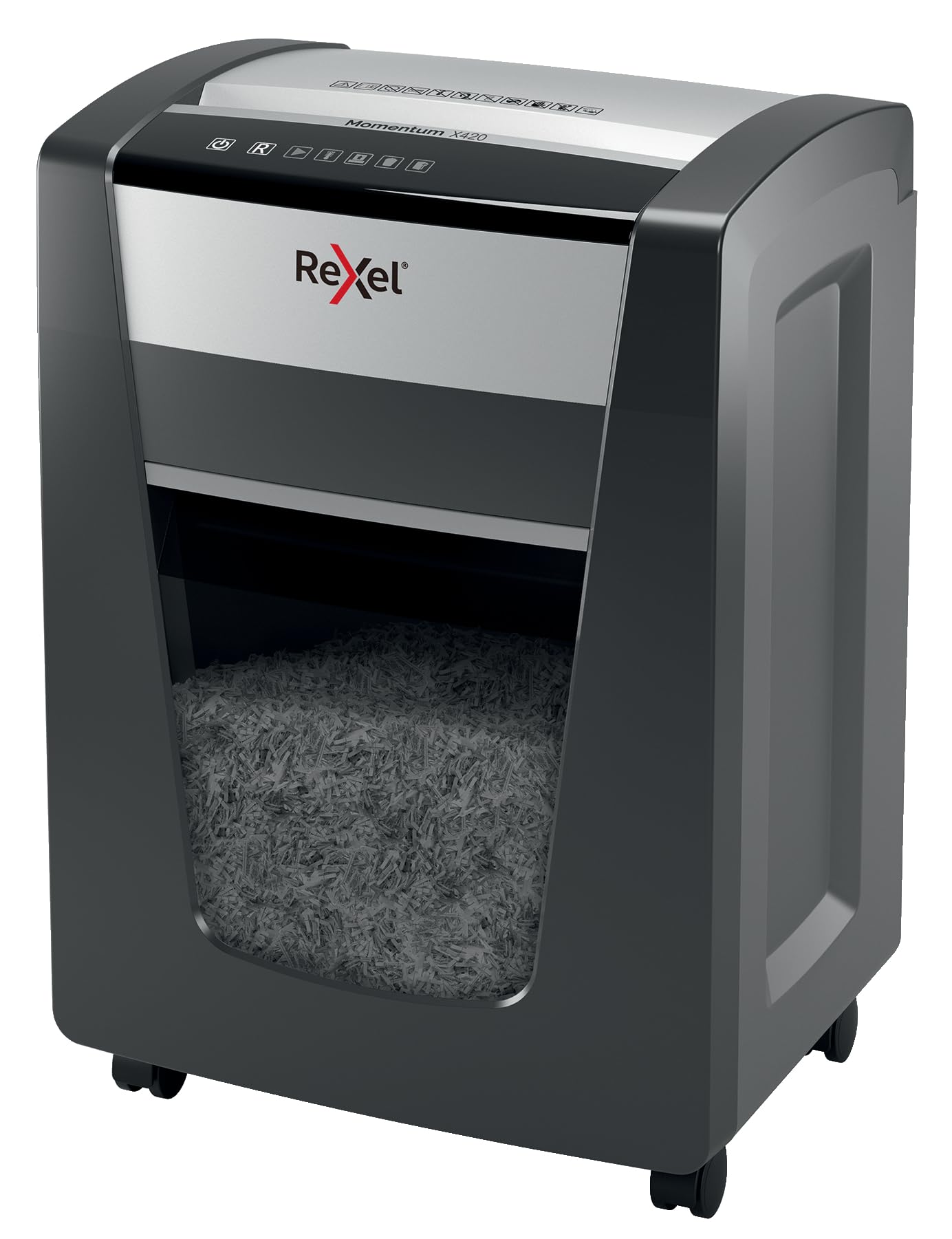Rexel Momentum X420 Cross Cut Paper Shredder, Shreds 22-20 Sheets (70-80 gsm), 30 Litre Bin, Black, 2104578