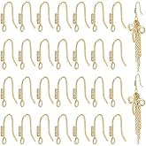 UNICRAFTALE 30Pcs 14K Gold Plated Earring Hooks Rhinestone French Ear Wires Fish Hooks Earrings with Loop Diamonds Dangle Earring Findings