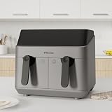 EMtronics Dual Air Fryer 9L 8 Presets Auto-Off 99 Min Grey view 2