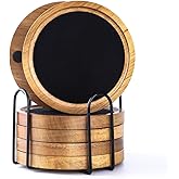 Wood Coasters for Drinks Absorbent with Holder, HALE OTEIR 3.93 Inch Rustic Felt Coasters for Wooden Coffee Table for Farmhouse, Patio, Bar Decoration, Set of 6