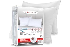 Guardmax Jersey Knitted Pillow Protector with Zipper Queen Size - 4 Pack - 100% Waterproof, Bed Bug Proof, Dust Mite Proof, & Hypoallergenic Pillow Covers - Premium Zippered Pillow Cases. (20 X 30)