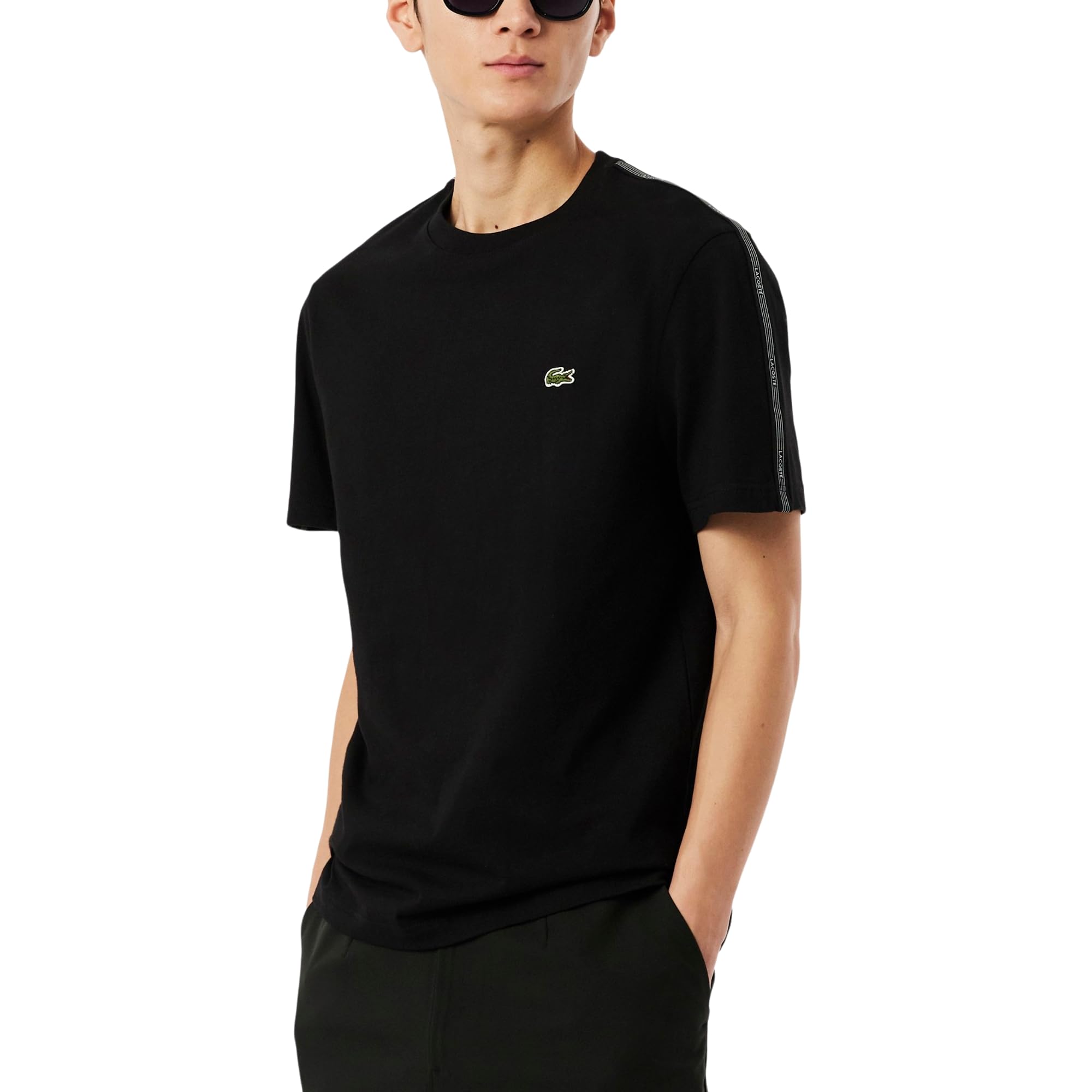 Lacoste Men’s Branded Stripe Band T-Shirt, Black, XX-Large