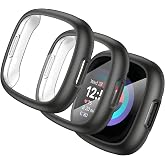 2 Pack TPU Case for Fitbit Sense 2/Versa 4 Screen Protector (Black/Black) | Full Around Electroplate Protective Cover Compatible with Fitbit Sense 2/Versa 4 Smartwatch Case