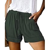 NILOINE Womens Elastic Waist Drawstring Shorts Summer Lightweight Beach Shorts Comfy Casual Short Pants with Pockets