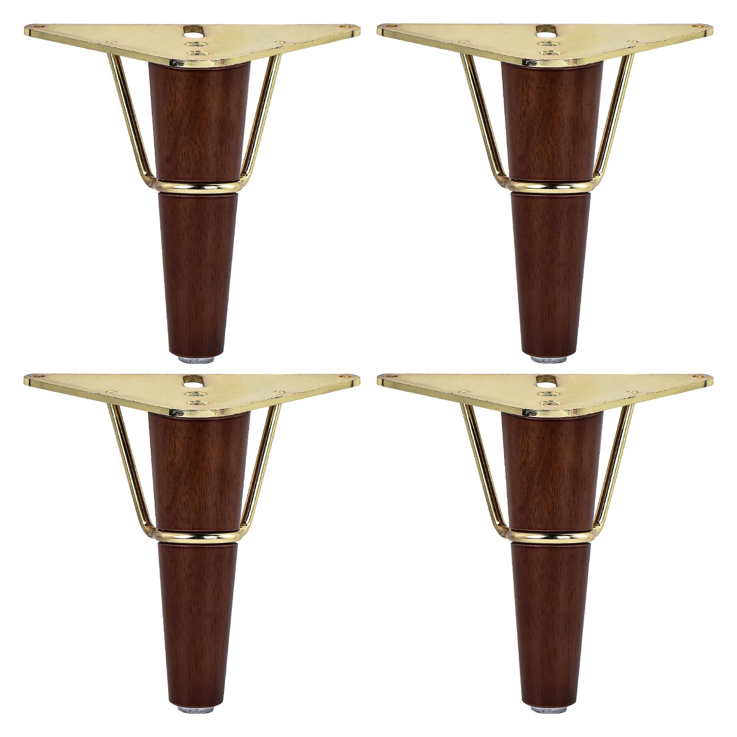TCHOSUZ 5 Inch / 13 cm Wooden Furniture Legs, Set of 4 Solid Wood Mid-Century Modern Metal Triangle Top Plate Replacement Feets with for DIY Ottoman Cabinet Cupboard TV Stand Walnut