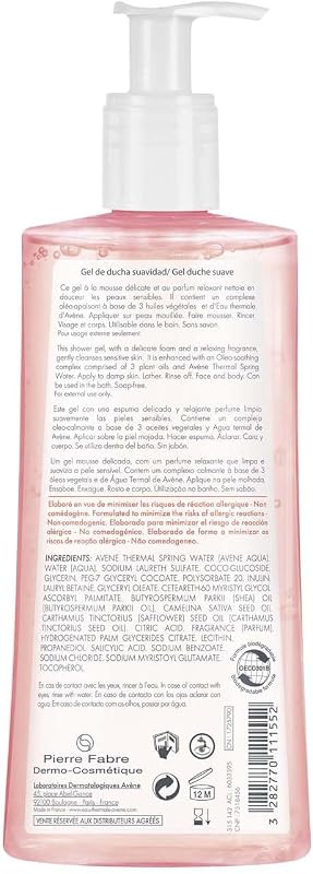 AVÈNE Body - Gel de ducha suave sin jabón - Rostro y cuerpo - 500 ml