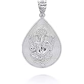 Claddagh Gold .925 Sterling Silver Ganesha Elephant God Teardrop Om Symbol Spiritual Hindu Religious Pendant Necklace Choice of Pendant Only or Necklace Chain Length