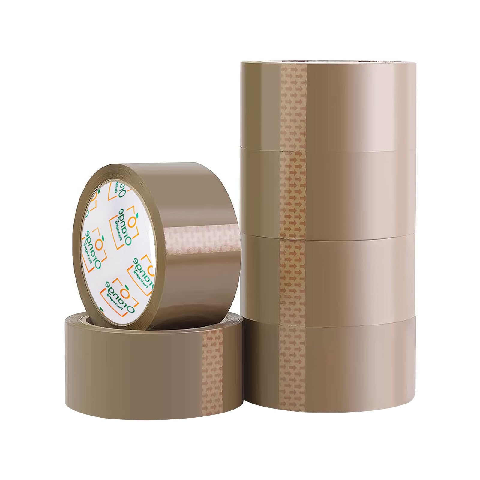 Orange Packaging Brown Parcel Tape, 6 Rolls Packaging Tape Strong 48mm x 66m, Brown Tape for Packing Boxes, Storage, and Shipping