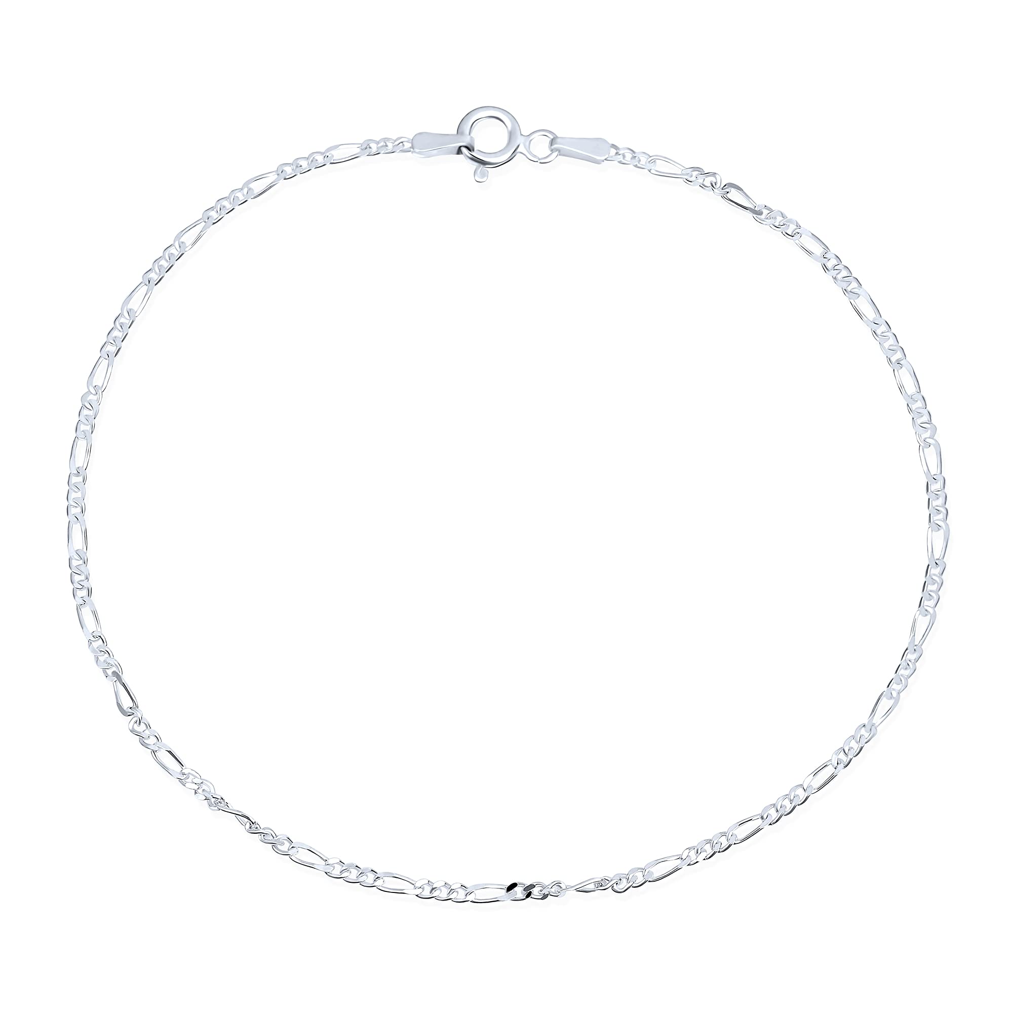 Bling Jewelry Simple Plain Figaro Link Chain Anklet Charm Ankle Bracelet For Women .925 Sterling Silver Made In Italy 10 Inch