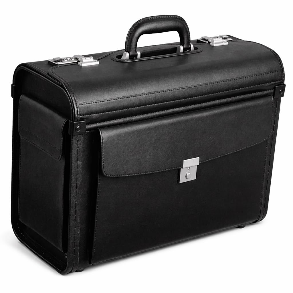 Alassio Genova Pilot Case Multi-section 2 Combination Locks Leather-look Black Ref 45028