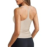 Hragc Womens Halter Tops Scoop Neck Spaghetti Strap Racerback Tank for Women Sexy Low Cut Ribbed Fitted Workout Camisole Top