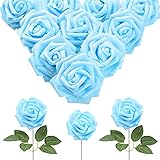 IPOPU 30pcs Baby Blue Roses Foam Flowers Artificial