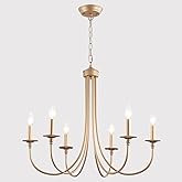 ALISADABOY Gold Farmhouse Chandelier Modern Candlestick Dining Chandelier Light Fixture Industrial 6 Light Pendant Lighting f