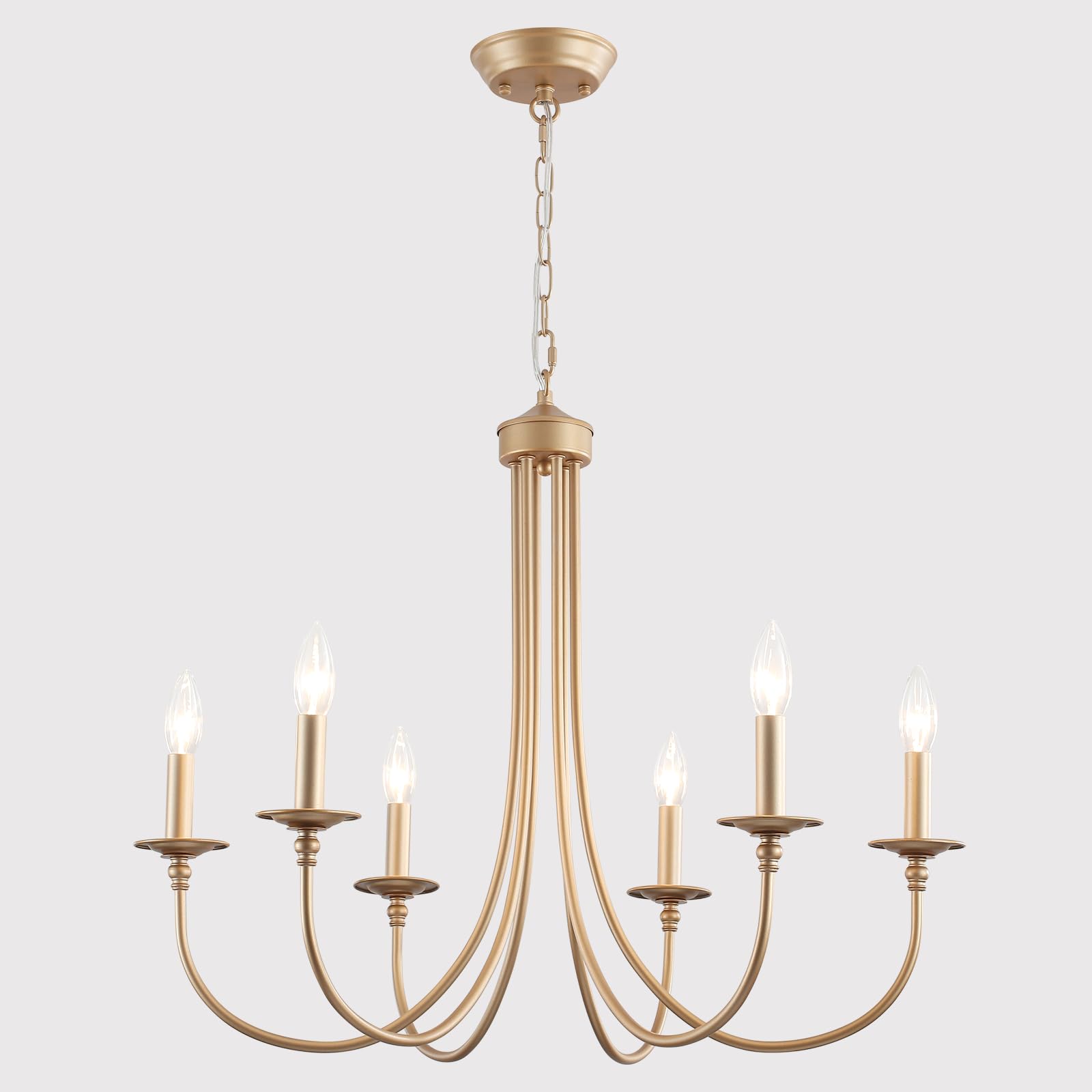 Photo 1 of ALISADABOY Gold Farmhouse Chandelier Modern Candlestick Dining Chandelier Light Fixture Industrial 6 Light Pendant Lighting for Kitchen Living Room Bedroom Foyer Entrance Hallway Entryway