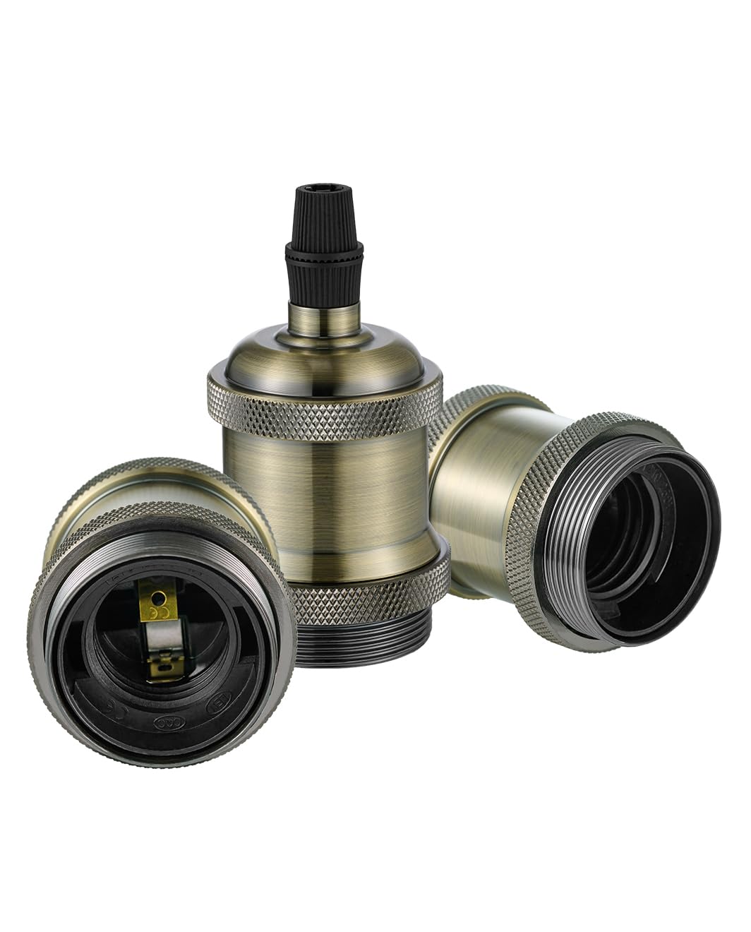Vecys 3 PCS E27 Vintage Bronze Lamp Socket Adapter Edison Retro Lamp Holder Adapter for Vintage Light Bulbs Pendant Lamp（Bronze）