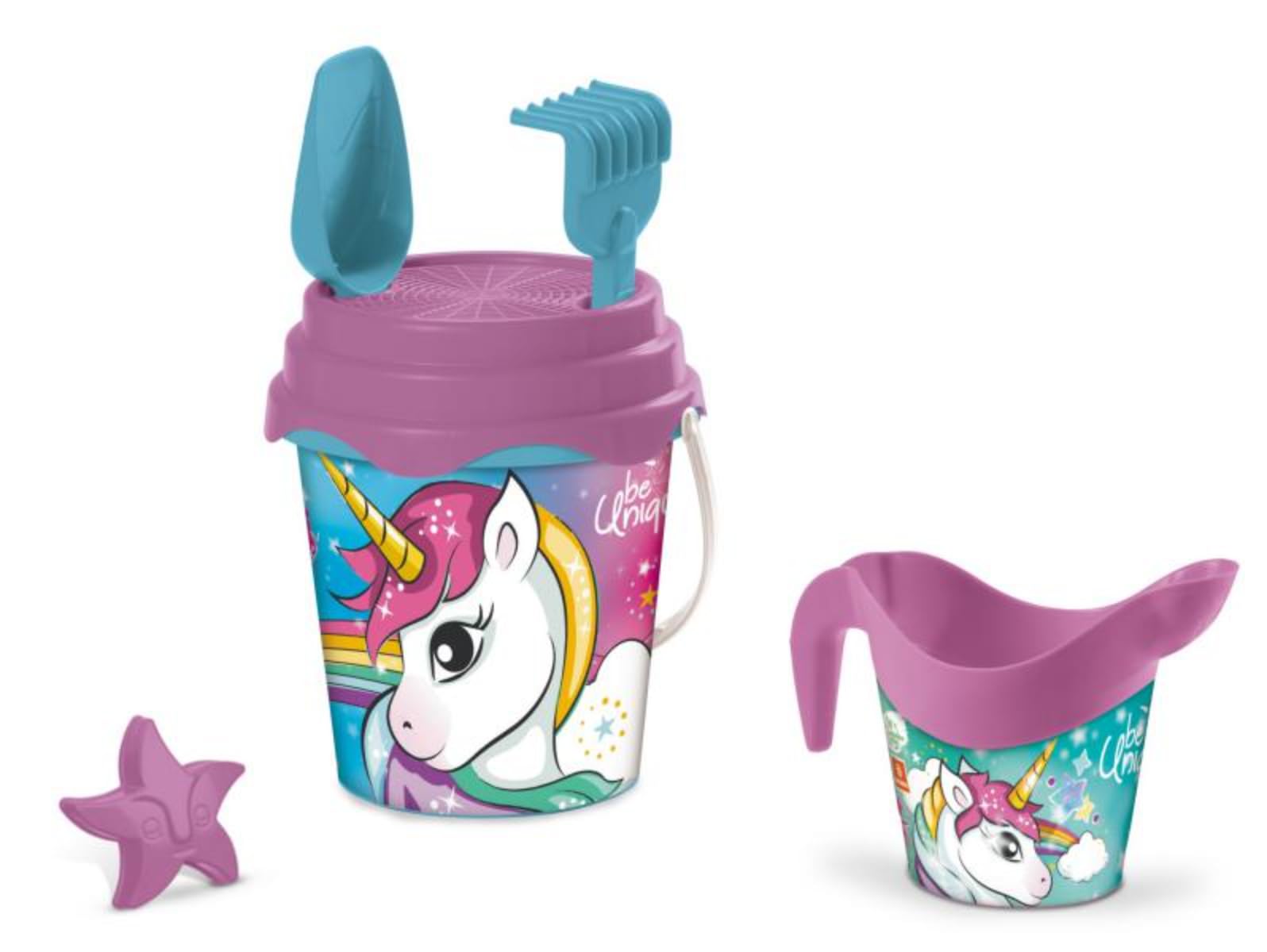 Mondo - Unicorn Filled Bucket – Pink – 428534 – 17 cm – Beach Game for Children from 10 Months – Size: 15 cm