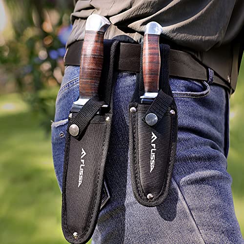 Flissa 2-piece Bowie Knife with Sheath, Fixed Blade Hunting Knife with Leather Handle for Outdoor, Camping, Survival, Hiking