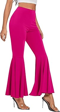 LYANER Women's Casual High Waist Ruffle Flare Pants Wide Leg Solid Stretchy Bell Bottom
