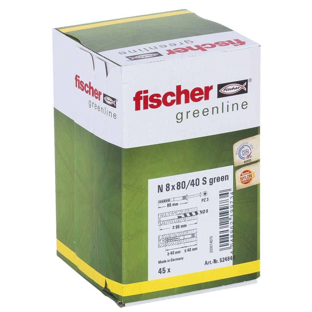 fischer Hammerfix N Green 8 x 80/40 S - Countersunk, 45 Pieces, 524849