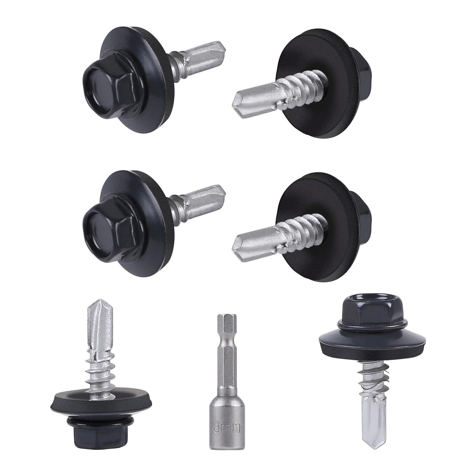 Supaway Metal Roofing Screws 4.8 x 19 mm, 150 Pieces, Self-Drilling, Hex Head, Carbon Steel, RAL 7016 Anthracite Grey
