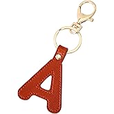 Junyuerly Initial letter Keychains for Women,Pink Blue White Coffee Leather Key Chain Cute Bag Charms Car Key Accessories