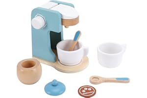 WHOHOLL Kids Coffee Maker Playset, Wooden Kitchen Toy Coffee Maker for Kids, Toddler Pretend Play Kitchen Accessories, Play Coffee Maker Wooden Toys, Espresso Machine Playset Gifts for Girls Boys