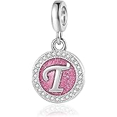 LSxAB Pink A-Z Letter Dangle Charm Compatible with Pandora Bracelets Charms Alphabet Initial Jewelry for Women
