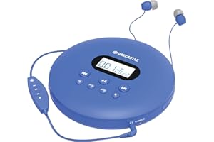 CD Player Portable, Rechargeable Portable CD Player with Bluetooth, 12Hr Playtime, Small CD Players for Car (AUX only) | Oakcastle CD100 Portable CD Player with Headphones, CD Walkman, Discman (Blue)