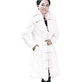 Fur Story Women's Long Real Rabbit Fur Coat with Fox Fur Placket Coat