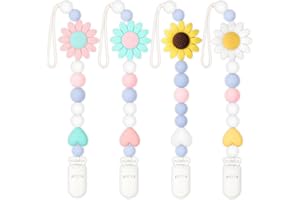 LSTRAGY Silicone Pacifier Clip, 4 Pack Pacifier Holder for Boys and Girls, Adorable Sunflower Pacifier Clips Fits for Most Pacifier, Baby Teethers, Baby Shower and Baby Gift