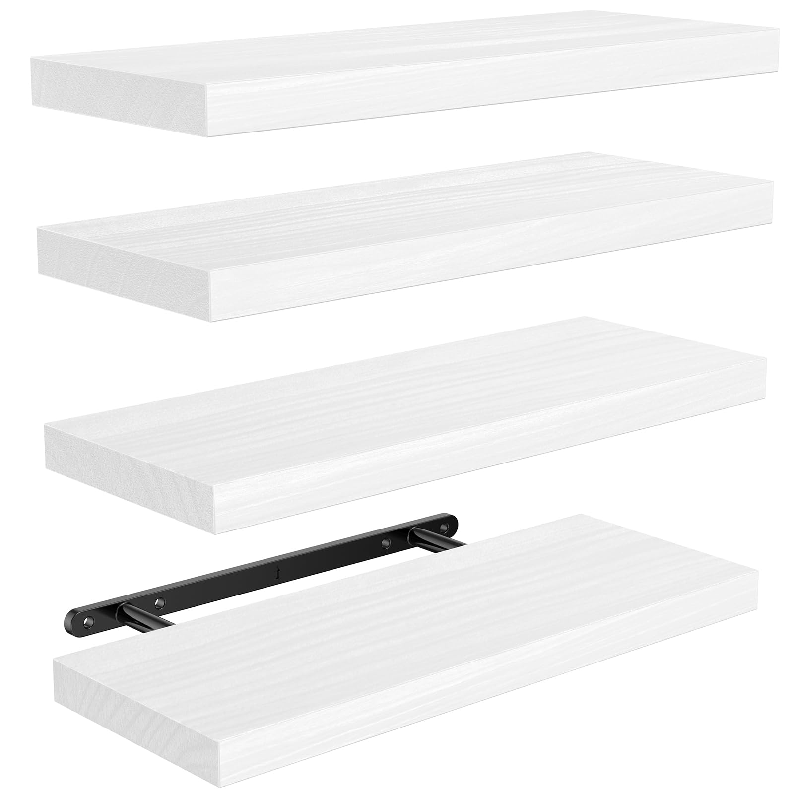 Photo 1 of AMADA HOMEFURNISHING Floating Shelves, Paulownia Wood Wall Shelves for Bathroom/Living Room/Bedroom/Kitchen/Home Office, Natural Wood Floating Shelf for Home Storage & Organization, Set of 4, AMFS40W