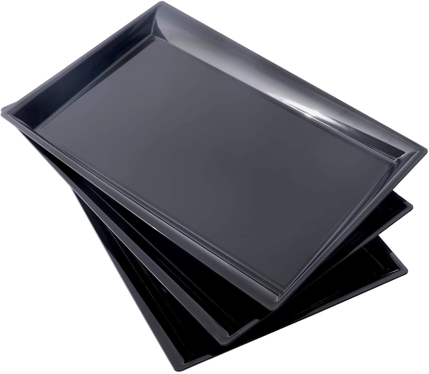 Photo 1 of Supernal 12 Pack Black Plastic Serving Trays, 15"x10" PlasticTrays, Plastic Fast Food Tray, Heavy Duty Platters, Disposable Serving Party Platters Black?Party Serving Trays