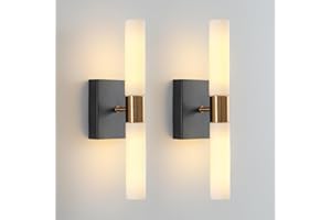 Wall Sconce Black and Brass Gold Wall Sconces Set of 2 with White Glass Shade Wall Light Sconces Wall Lighting Wall Sconces L