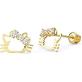 14k Yellow OR White Gold Cat Stud Earrings with Screw Back