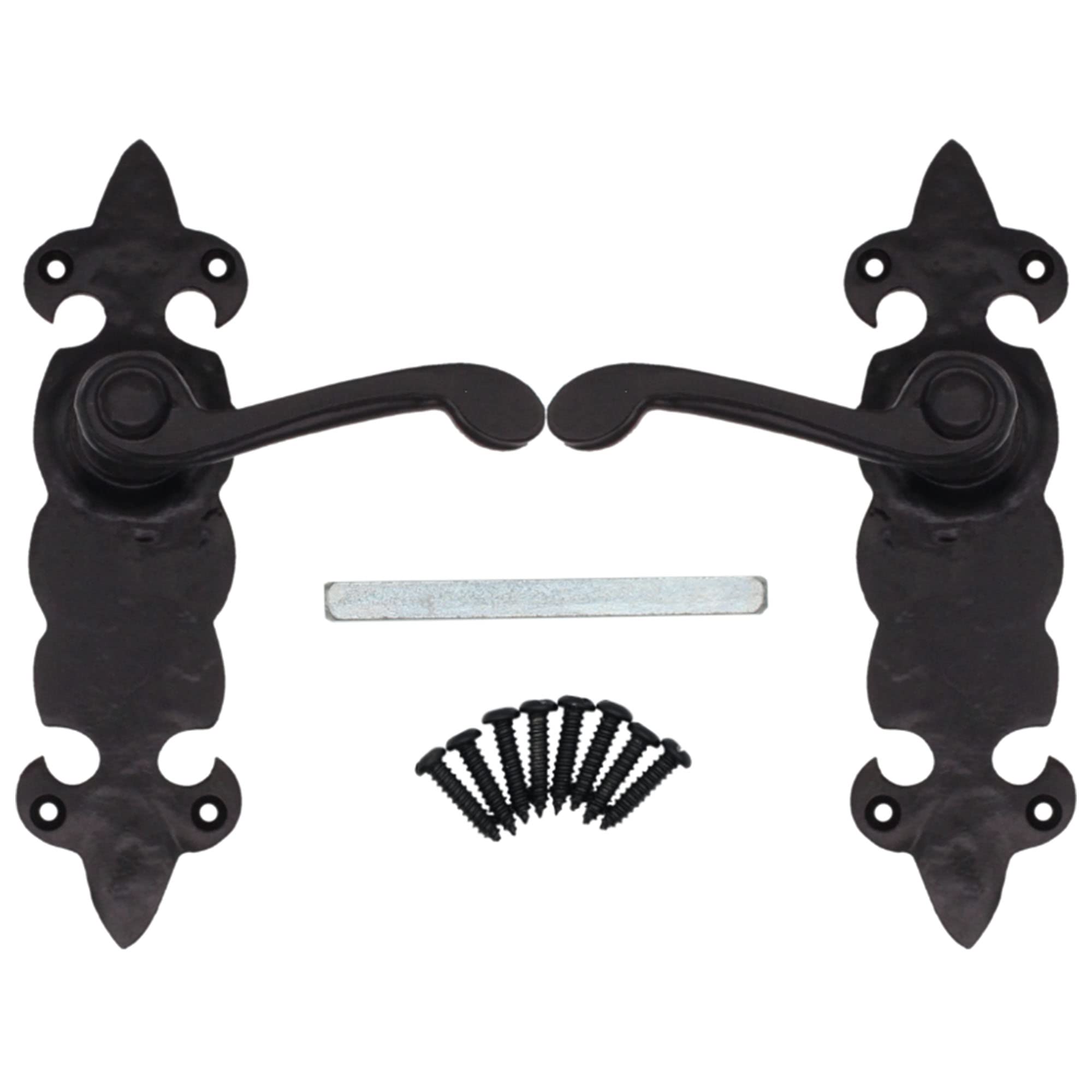 EAI Black Fleur De LYS Door Handles | 1 Pair of Black Antique, Cast Iron Internal Lever Latch Handles on Backplate
