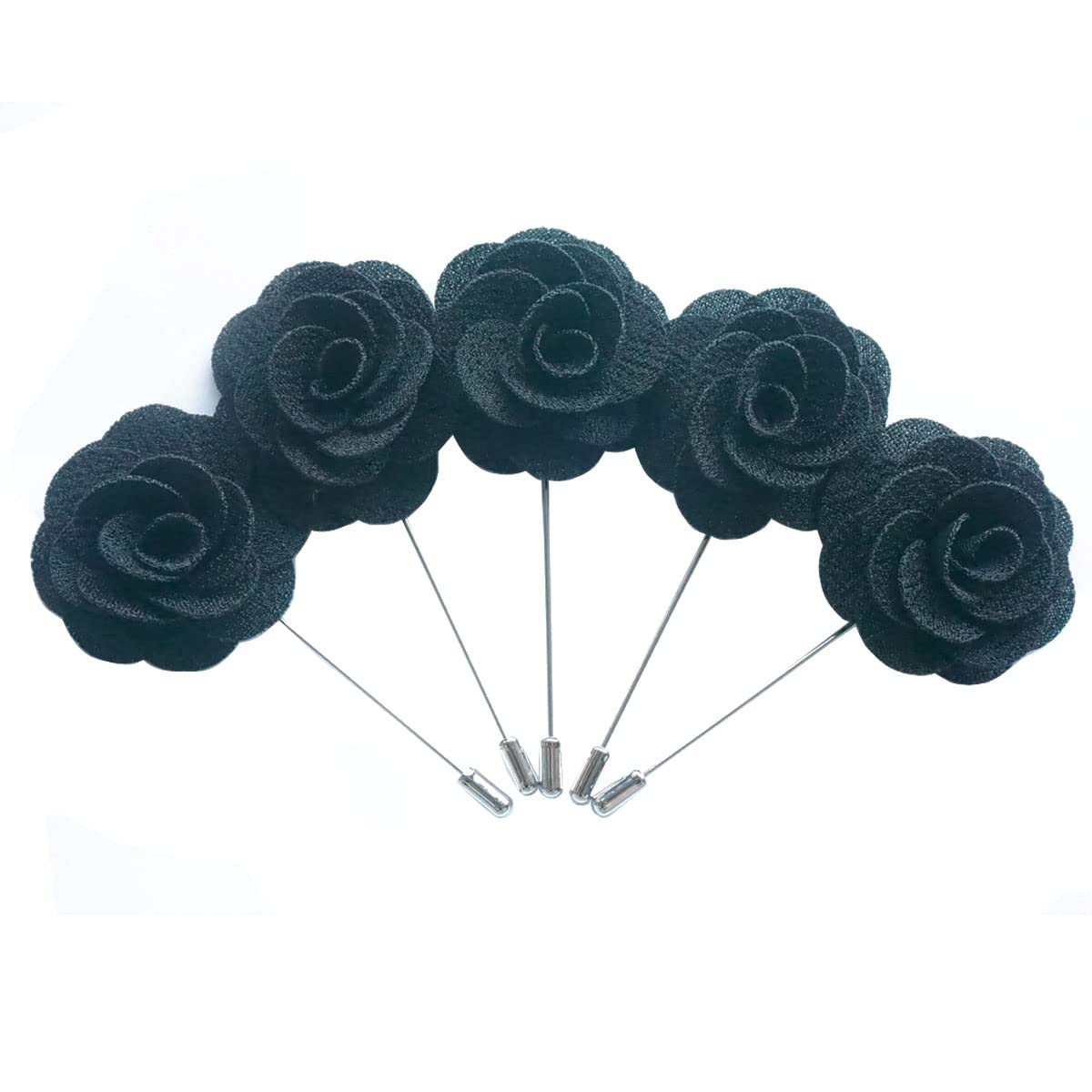 5pcs Men's Lapel Flower Stick Brooch Pin Boutonniere Pin for Suit (Black)