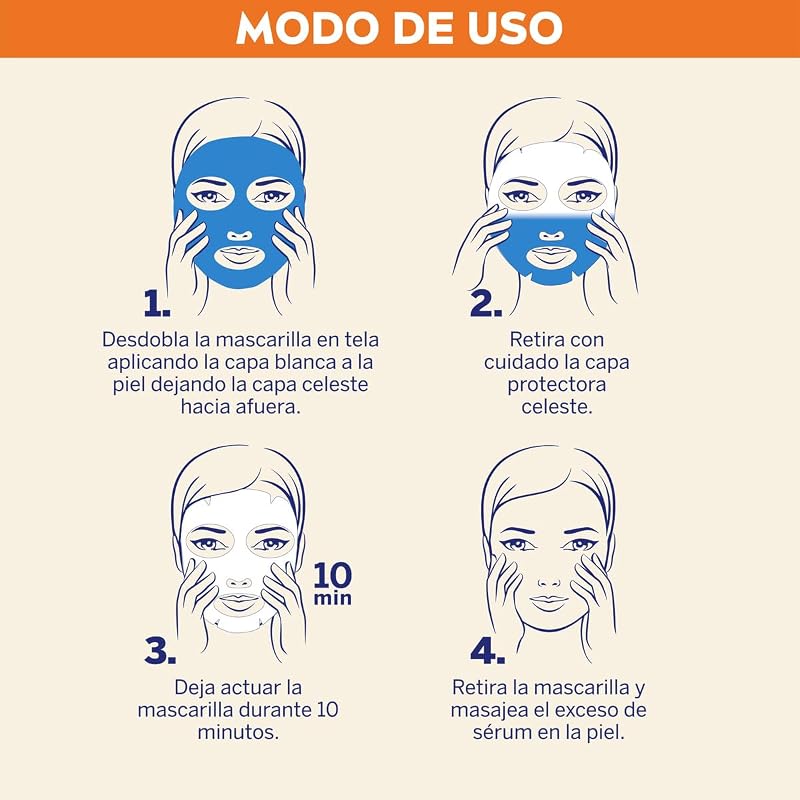 Q10 Energy Mascarilla de Tejido con Vitamina C (1 ud) - Mascarilla Antiarrugas, 3 Efectos Instantáneos, Coenzima Q10, Vitaminas - Piel Seca, Mixta, Normal - 1 Unidad