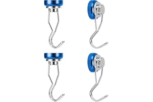 Ant Mag Swivel Magnetic Hooks 50lbs Heavy Duty Grill Magnet Hooks 4 Pack with Scratch Proof Stickers Great for Home Refrigerator Kitchen Store Grill BBQ Office Warehouse (Blue)