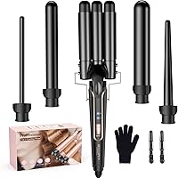 Waver Curling Iron Wand, BESTOPE PRO 5 in 1 Curling Wand Set with 3 Barrel Hair Crimper for Women, Fast Heating Hair Wand Cur