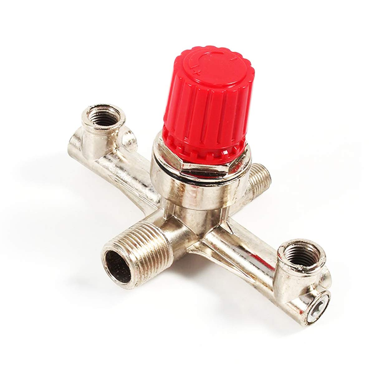 Photo 1 of COMOK Double Outlet Tube Zinc Alloy Air Compressor Fittings Red Cap Regulator Pressure Valve Switch Manifold Part Accessories