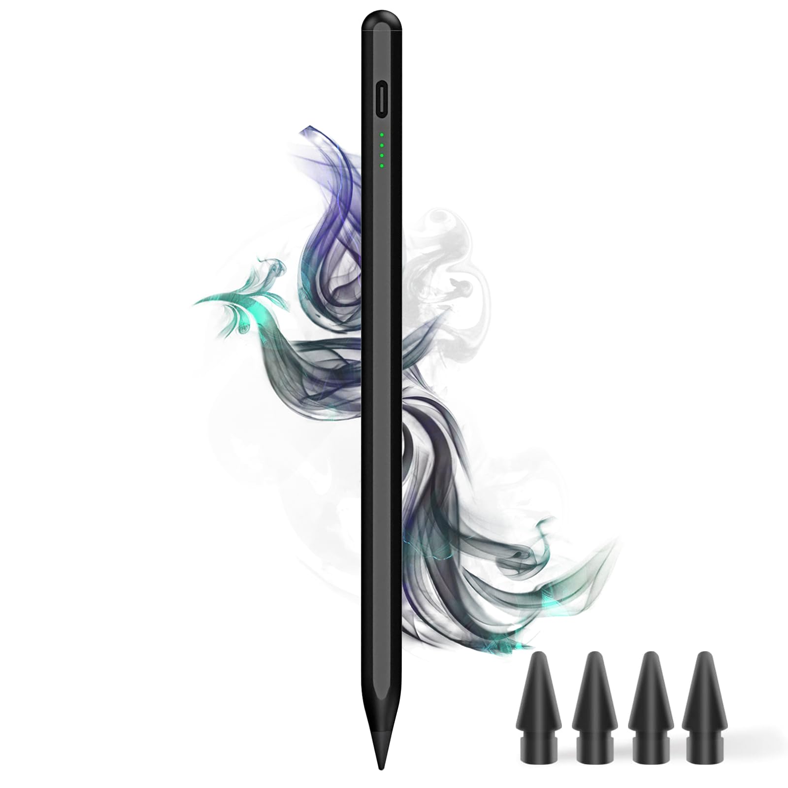 Stylus Pen for iPad 9th&10th - Type-c Charging Magnetic Pencil with Palm Rejection for Pad （2018-2024） Compatible with Apple iPad 6/7/8/9/10，Air 3/4/5，Mini 5/6, iPad Pro 11"/12.9"（Black）