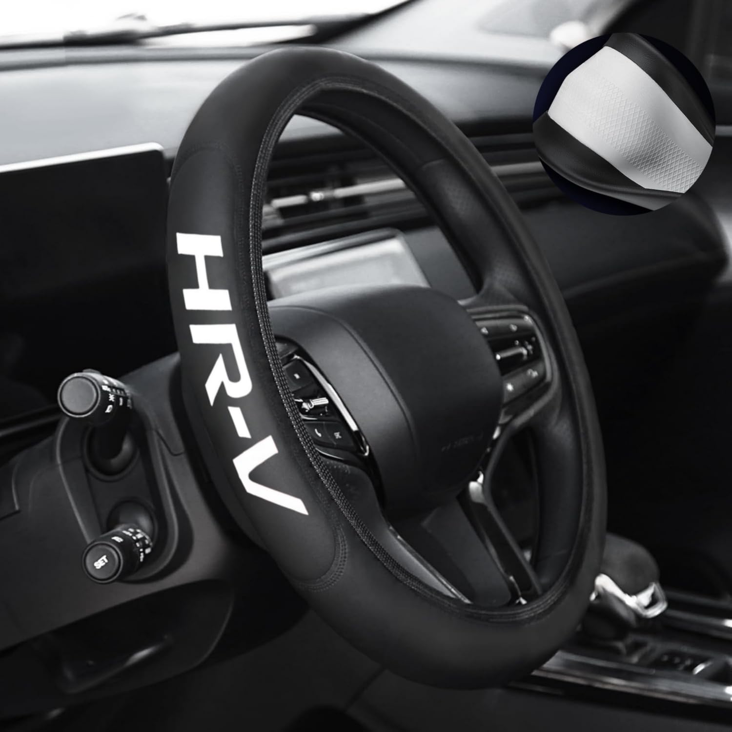 Photo 1 of Leather Steering Wheel Cover with a Rubber Inner Ring fit for 14-15 Inch Breathable Lightweight Easy to Install Compatible with HRV (H1)