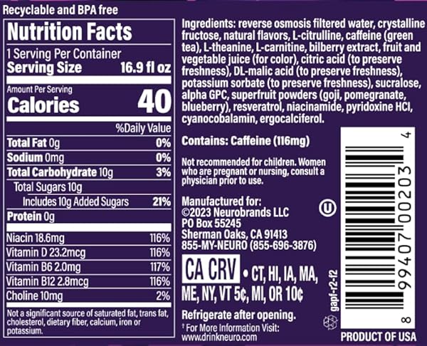 NEUROGASM | PASSION FRUIT | FUNCTIONAL BEVERAGE FOR INCREASED STAMINA, LIGHTLY CARBONATED, LOW SUGAR; 16.9 FL OZ (PACK OF 12)