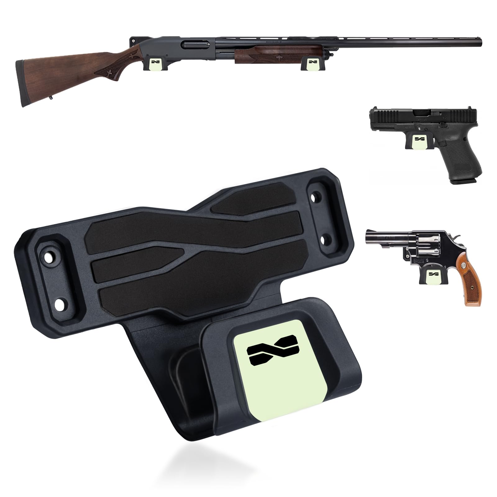BOOSTEADY Magnetic Gun Holder with Safety Trigger Guard Protection, Gun Mount for Car, Vehicle, Truck, Walls, Desks, Gun Magnet for Pistols Revolver Shotgun Wall Mount Lock Luminous Sticker Design