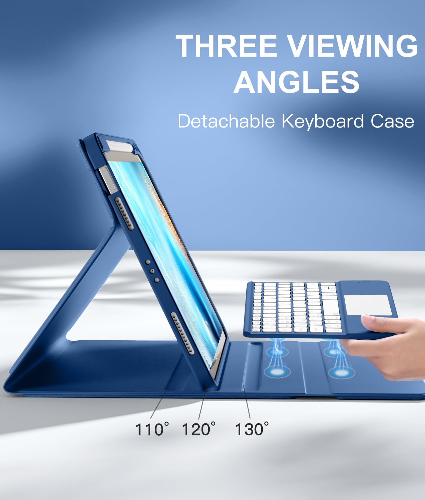 Compatible with iPad Air 11 Inch & Air 5th/ Air 4th Generation Case with Keyboard - Multi-Touch Trackpad, 7-Color Backlit, Detachable Folio Cover for Air 11-inch M3/M2 (2025/2024) (Navy Blue)