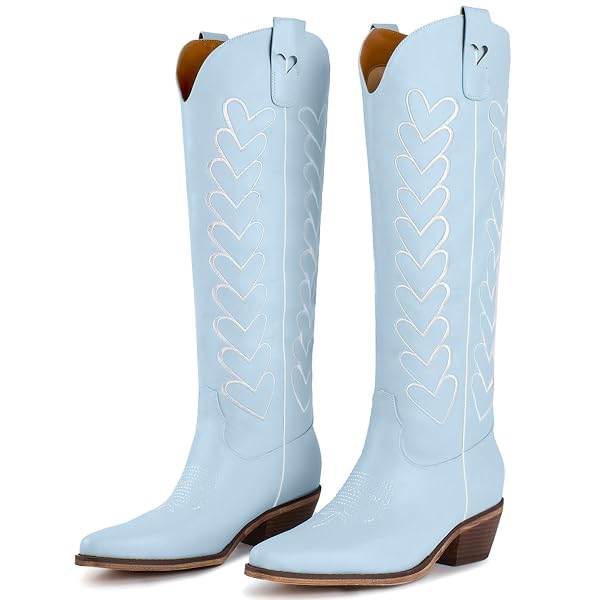 YOLKOMO COWBOY BOOTS FOR WOMEN BLUE KNEE HIGH...