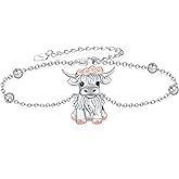 Fuguangju Highland Cow Bracelet 925 Sterling Silver Cow Charm Adjustable Chain Bracelet Cute Animal Highland Cow Jewelry Gifts for Women