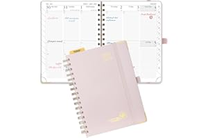 POPRUN Planner 2024-2025, Academic Planner(July 2024-June 2025) Daily Weekly and Monthly with Hourly Time Slots, 6.25'' x 8.5'', Hard Cover, Wirebound, Tabs, 100 GSM - Light Pink